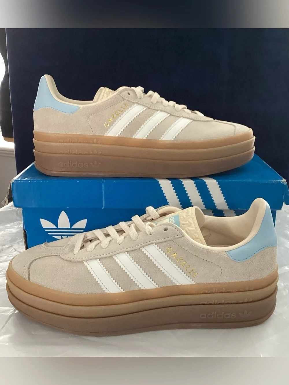 Adidas Gazelle Bold J Platform Sneakers Women’s 6 / 4.5Y Wonder White JH5540